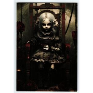 Creepy Gothic Doll Halloween Photochrome Postcard 5.5x4 Chrome